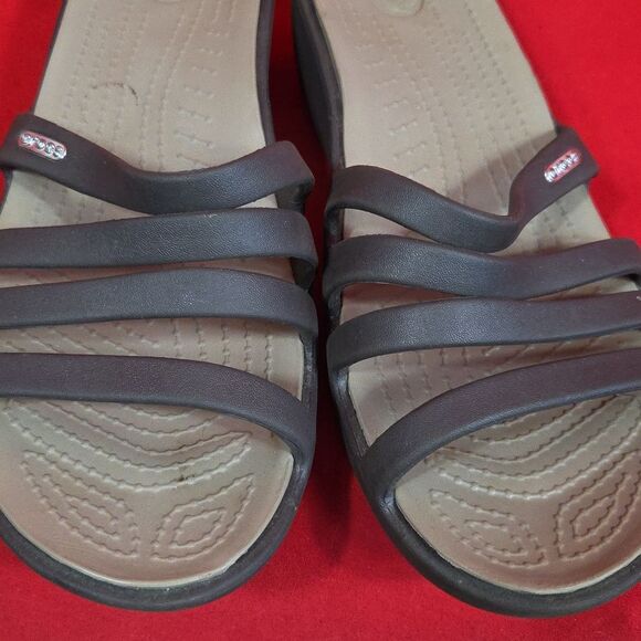 CROCS Rhonda Wedge Sandal Brown Womens Size‎ 10 - Picture 3 of 8